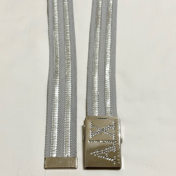 A/X Logo Silver Rhinestone Buckle Belt, Heather Gray Fabric Silver Leather - M - Picture 4 of 11